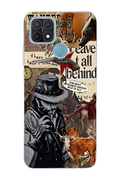 moonset Oppo A15 / A15S Uyumlu Kovboy Tasarımlı Baskılı Şeffaf Telefon Kılıfı