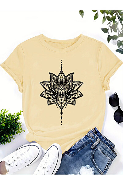 bellanova Γυναικείο καλοκαιρινό μπλουζάκι με στάμπα Lotus - κοντό μανίκι, στρ...