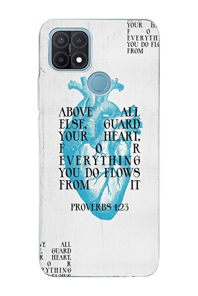 moonset Oppo A15 / A15S Uyumlu Kalp Kolaj Tasarımlı Baskılı Şeffaf Telefon Kı...