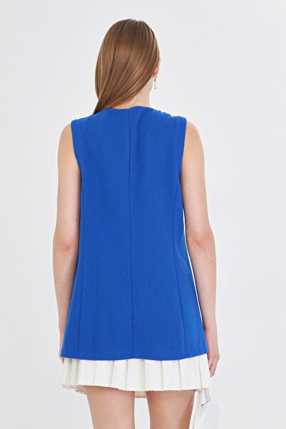 armonika Women's Saks V-Neck Single Button Oversize Vest Arm-25Y 001036