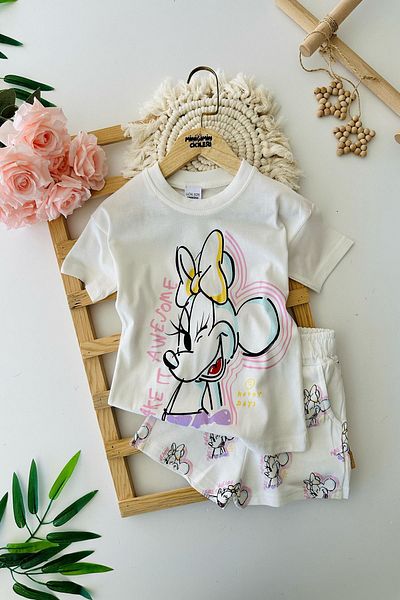 Minigimin Cicileri My Little One's Cicileri Mnn Printed Shorts Girl's 2-Piece Set - White