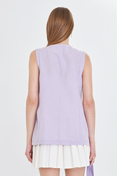 armonika Kadın Lila V Yaka Tek Düğme Oversize Yelek ARM-25Y001036