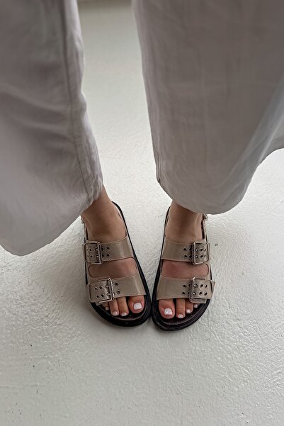 SHOEBELLAS Seei Beige Buckle Detailed Women's Sandals