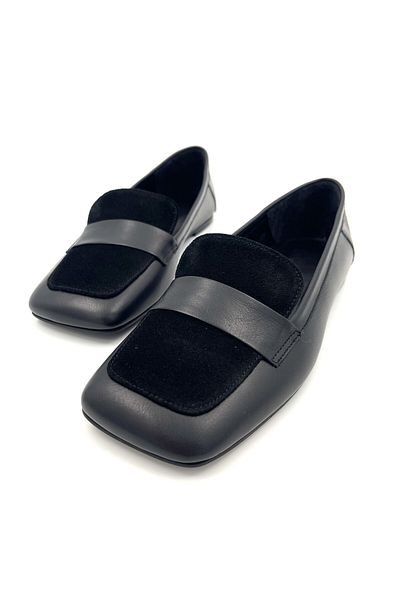 Lizizu Piele autentică - Balerini de damă din piele de căprioară autentică, cu vârf negru
