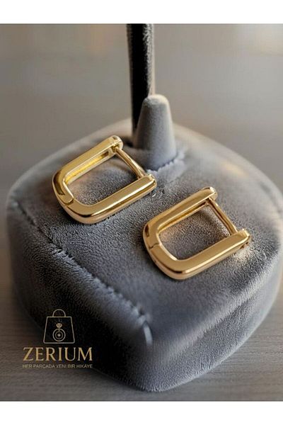 ZERİUM Geometric Form Gold Color Coated Minimal Stylish Hoop Earrings 316L