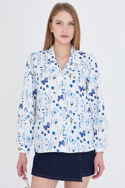 armonika Cămașă cu model Saks pentru femei, cu decolteu în V, cu mâneci cu balon ARM-25Y 001016