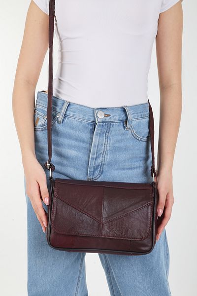 Erzeno Geantă de umăr și crossbody din piele naturală burgundă (GEANT DE FEMEI 100% PIELE VERITĂ)