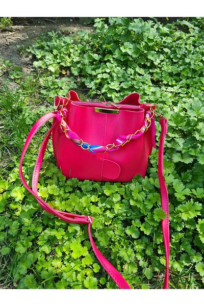 YMZBAG Women's Scarf and Chain Accessory Soft Leather 3 Compartment Handbag and Shoulder Bag