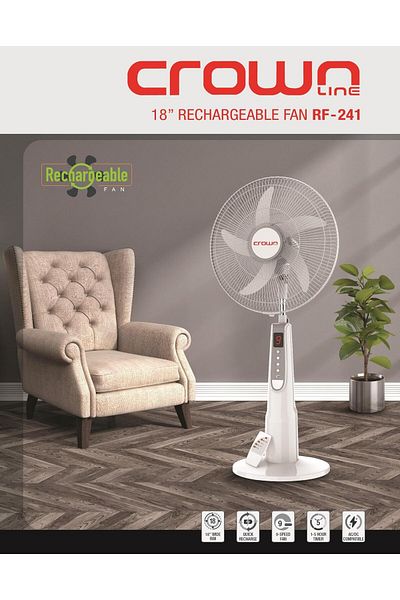 CROWNLINE Crown Line Rechargeable Fan RF 241 White