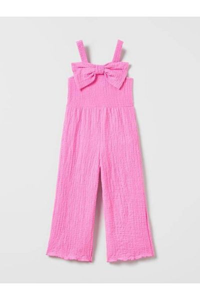Linoş Kids Girl's Pink Jumpsuit with Bow