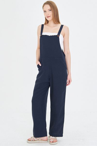 armonika Women's Navy Blue Pocket Wide Leg Gardener Overalls Arm-25Y 001043