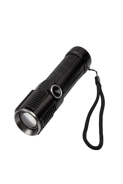 Depox Ideallstore® Survival Flashlight, Outdoor Light, Metal, Led, Usb, Zoom, Black