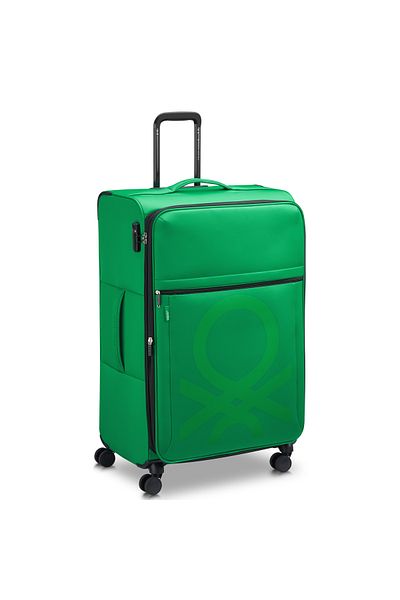 United Colors of Benetton Color Block Softside 81cm 4 Double Wheel Expandable Check-In Luggage Trolley Green