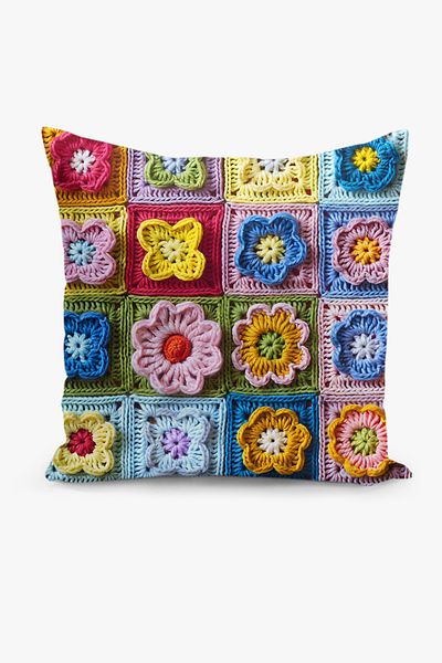Filamente A Pair of Sided Digital Printing Throw Pillow Cover with Numbers and Knitted Motif