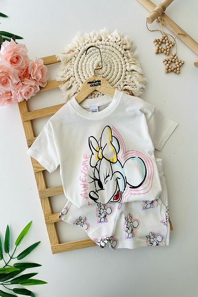 Minigimin Cicileri My Little One's Cicileri Mnn Printed Shorts Girl's 2-Piece Set - White