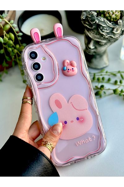 Go Aksesuar جراب سيليكون بتصميم أرنب ثلاثي الأبعاد متوافق مع هاتف Galaxy A55 مع لعبة
