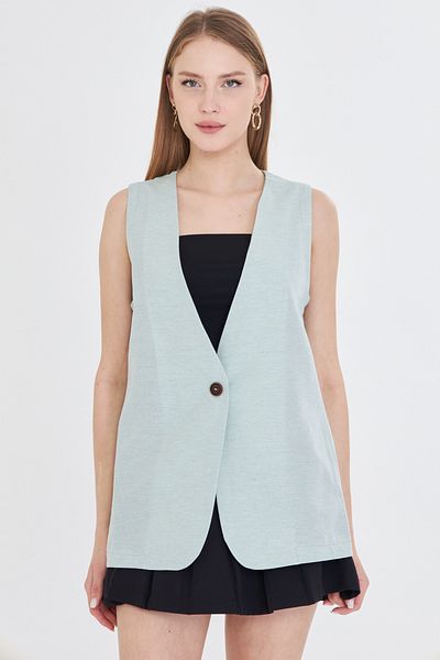 armonika Women's Mint V-Neck Single Button Oversize Vest Arm-25Y 001036
