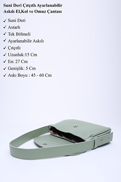 SHAKA Mint Green Shk150 Faux Leather Lined Snap Fastener Adjustable Strap Hand, Arm and Shoulder Bag