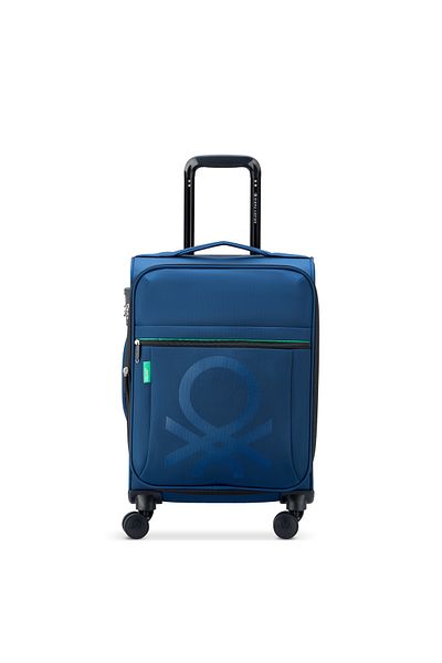 United Colors of Benetton Color Block Softside 55cm 4 Double Wheel Expandable Cabin Luggage Trolley Navy