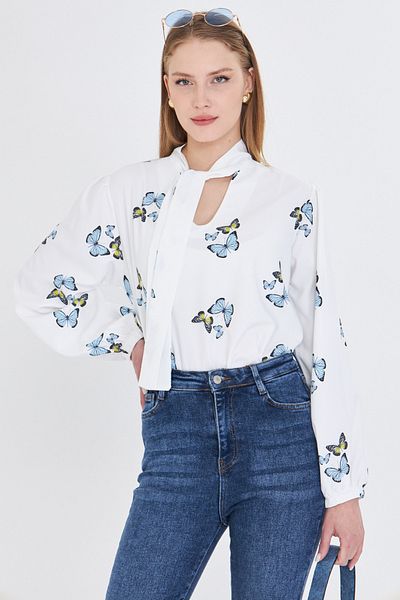 armonika Bluză de damă Baby Blue cu guler și mâneci elastice ARM-25K 001096