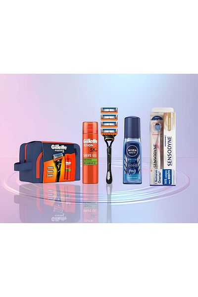 Gillette Fusion 4up Shaver - Fusion Gel 200 ml - Bag - for Men Fresh Pump 75 ml -
