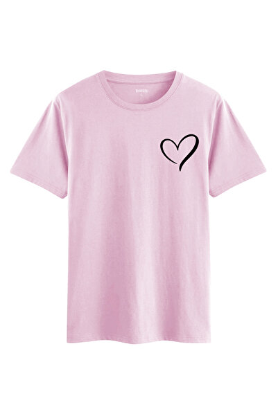 DK DAKSEL Γυναικείο oversize T-shirt με ελάχιστο σχέδιο καρδιάς σε χρώμα πούδρα