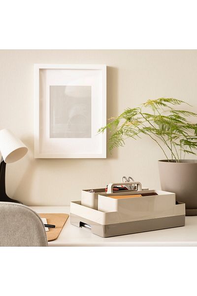 IKEA KUGGIS Desk organiser set, 2 pieces, grey-beige/dark grey-beige, 26 x 35 x 16 cm