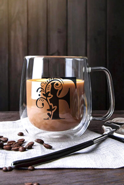 Kitchen Way Çift Cidarlı Borosilikat 350ML Harfli Cam Kupa Bardak KW-384