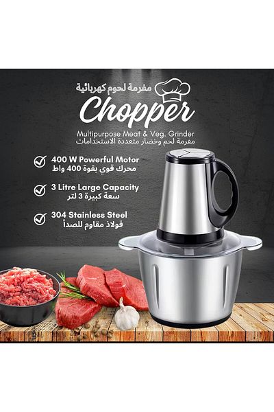 COOYA Electric Meat Grinder, 3L 400W 3-Speed Stainless Steel, Multifunctional Food Processor for Kitchen