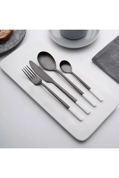 VAV GET 16-Piece Flatware Cutlery Set Service for 4 People, Elegant & Durable, Black And White.