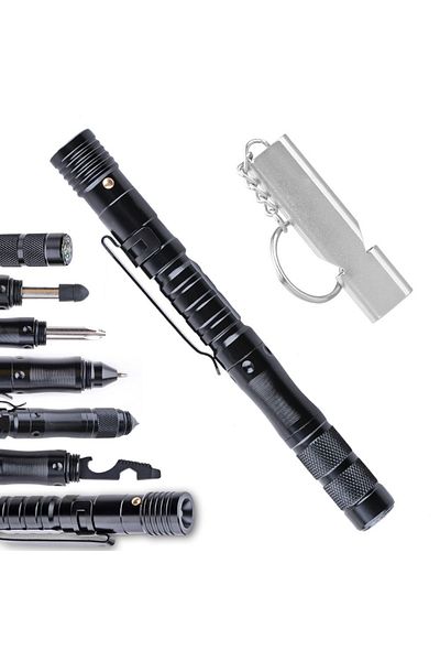 Depox Pix tactic IdeallStore®, Commando Specialist, multifuncțional, aluminiu, 13,5 cm, negru