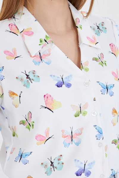 armonika Γυναικείο πουκάμισο με μοτίβο με μανίκια με λαιμόκοψη σε πράσινο χρώμα ARM-25Y 001016