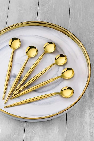 Kitchen Life 6-Piece Lux Round Gold Teaspoon - Spoon