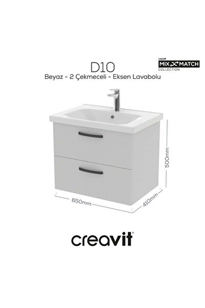 Creavit D20 65 Cm İki Çelmeceli Lavabo Dolabı Beyaz Melamin Kapak (Demonte)