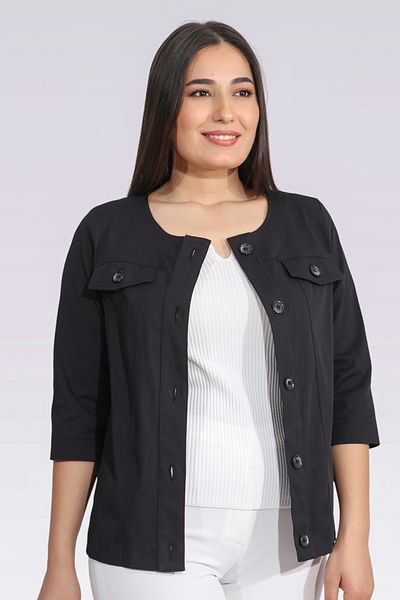 TOLGA SARAÇOĞLU 50276 Black Three Quarter Sleeve Unlined Cotton Jacket