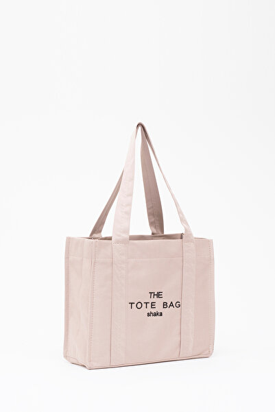 SHAKA Krem U45 Çıt Çıt Kapatmalı The Tote Bag Işlemeli Kanvas Kumaş Günlük Kadın Kol Ve Omuz Çantası 25x30