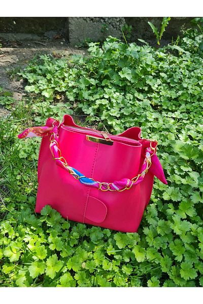 YMZBAG Women's Scarf and Chain Accessory Soft Leather 3 Compartment Handbag and Shoulder Bag