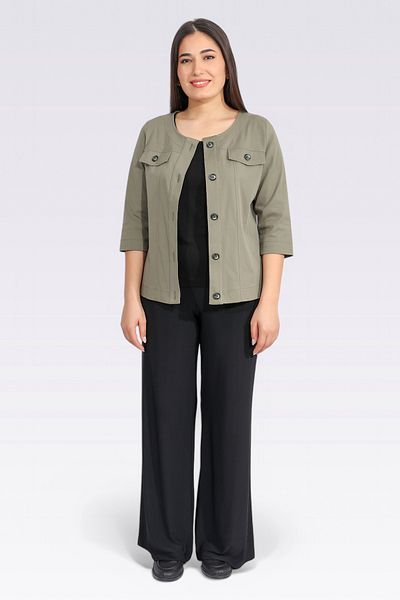 TOLGA SARAÇOĞLU 50276 Khaki Three Quarter Sleeve Unlined Cotton Jacket