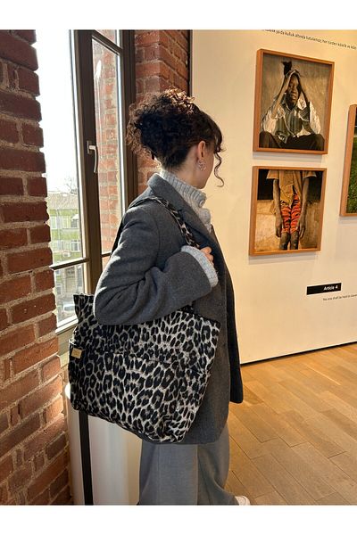 RONASBAG Leopard Patterned Large Volume Multi-Pocket Tote Bag