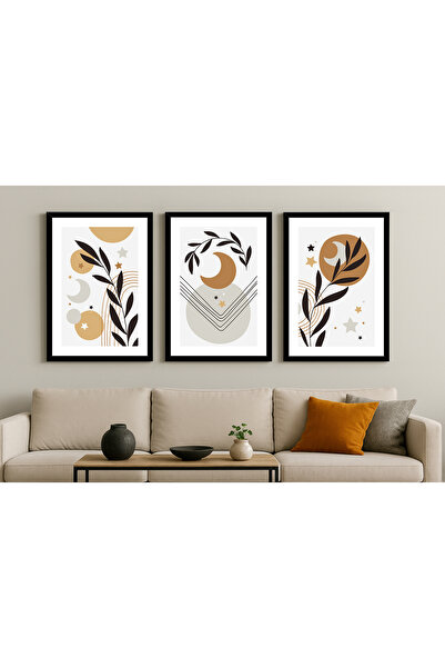 volo dekor Tablo Çerçeve Görünümlü 3 lü Set Mdf Soyut Tablo