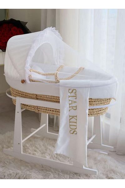 Generic Baby Moses Basket Cradle White Color with Rocking Stand