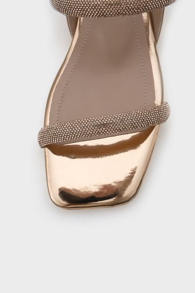 Capone Outfitters Sandale de damă din țesătură cu oglindă cu toc scurt, cu vârfuri toate, cu benzi duble groase
