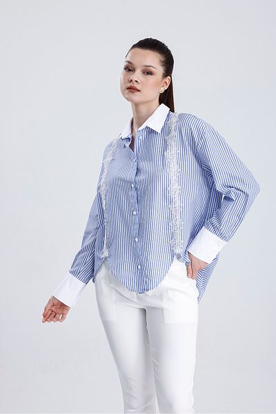 MD trend Cămașă cu dungi de damă cu dantelă