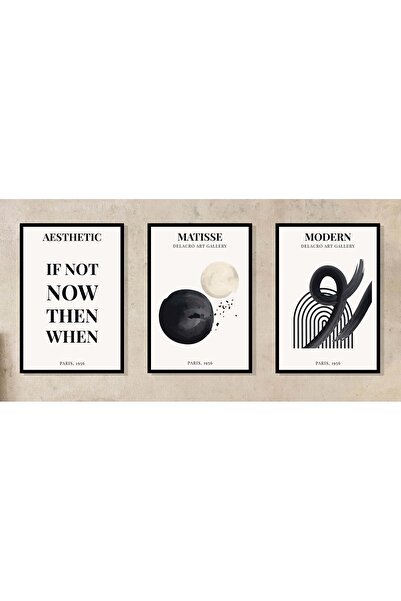 bestablo Set de 3 tablouri cu ramă din lemn natural Matisse negru, decorațiun...