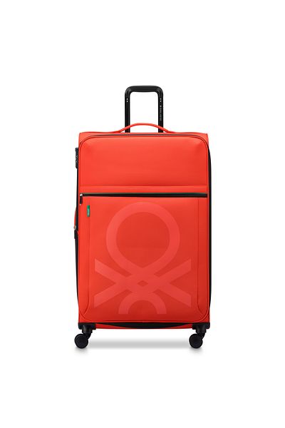 United Colors of Benetton Color Block Softside 81cm 4 Double Wheel Expandable Check-In Luggage Trolley Red