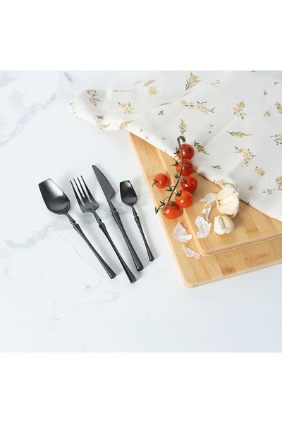 VAV GET 24-Piece Flatware Cutlery Set Service for 6 People, Elegant & Durable Design, Black.