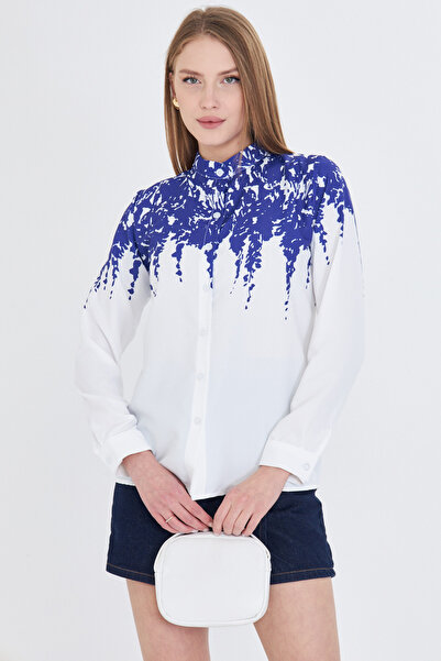 armonika Жіноча темно-синя сорочка з суддівським коміром з візерунком ARM-25Y001013