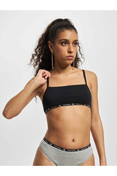 Calvin Klein signierter Damen-Sport-BH – elastisches Band, Schwarz-Grau 000qf7215e-bgh