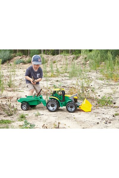 LENA Agricultural toy tractor with trailer and functional bucket, Gigant, Lena, 110cm, plastic