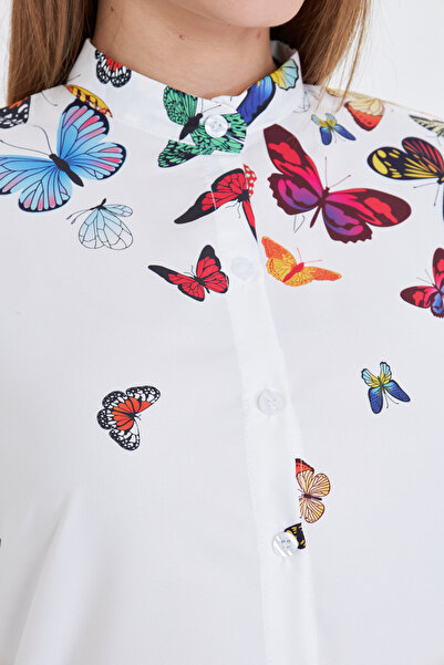 armonika Kadın Sarı Hakim Yaka Desenli Gömlek ARM-25Y001013